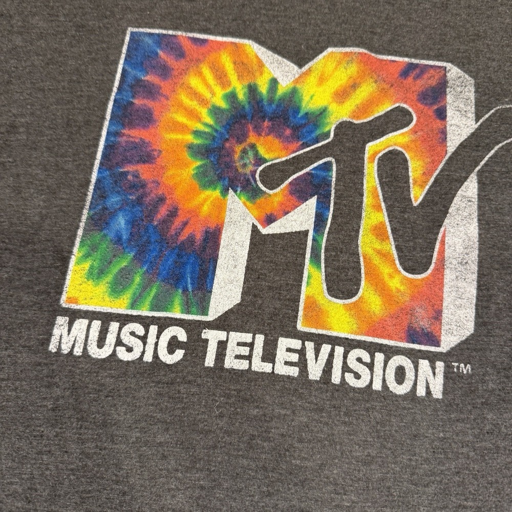 MTV Long Sleeve Dark Gray Graphic T-Shirt Tie Dye Logo Men's Size XL 80's 90's - Picture 4 of 14